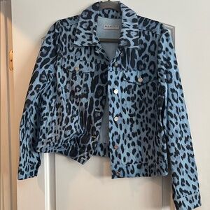Bagatelle Light Blue Leopard Print Jean Jacket